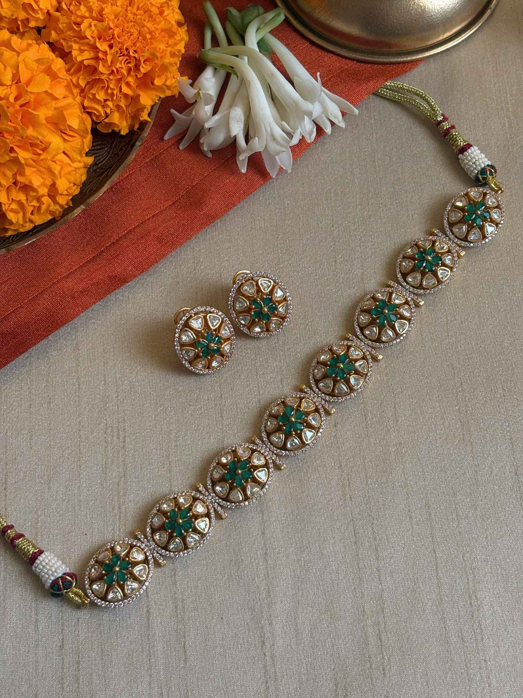 Nayaab Mossanite Polki Necklace Set