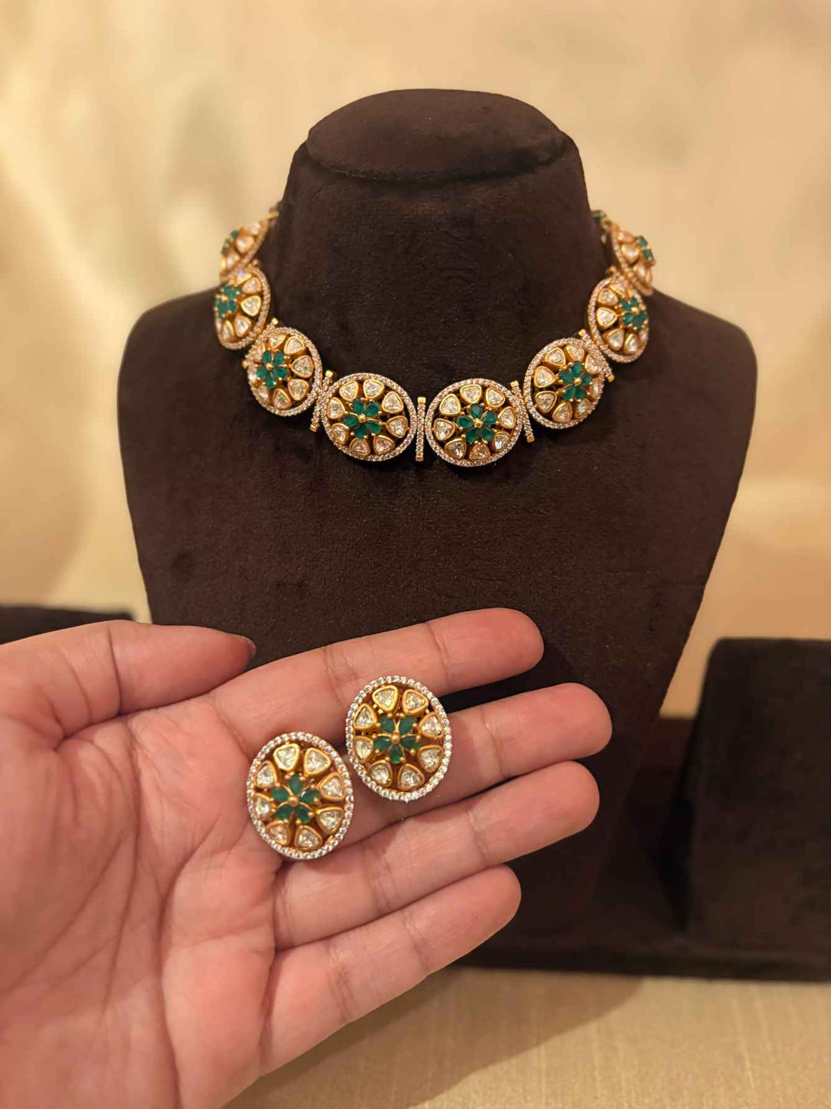 Nayaab Mossanite Polki Necklace Set